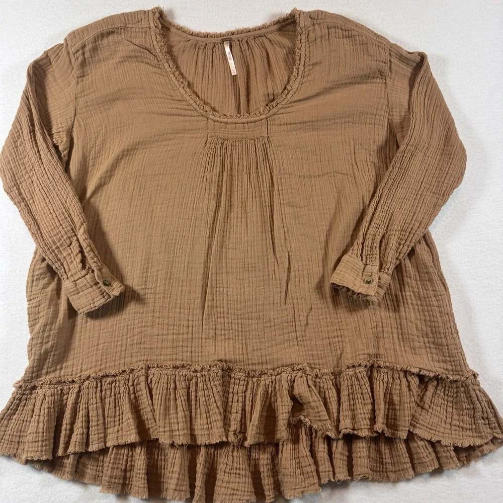 Free People Bring It On Gauze Tunic Top Mini Dress Womens XS Ponytail Brown Boho